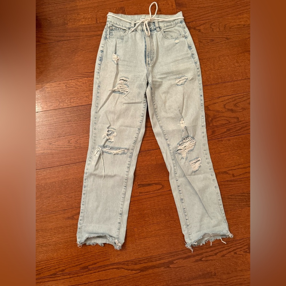 Garage Light Blue Distressed Ankle Jeans with Rope Belt
